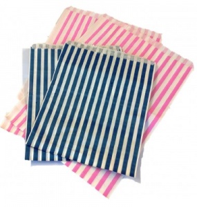 10 x 14 Striped Blue And White Bleached Kraft Paper Bag